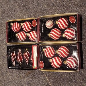 Assorted candy cane stripped glass Christmas balls
